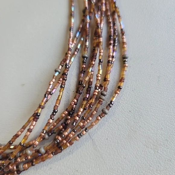 Silver Tone Brown Glass Seed Bead Multi Strand Fashion Necklace 20"+3" - Picture 9 of 10